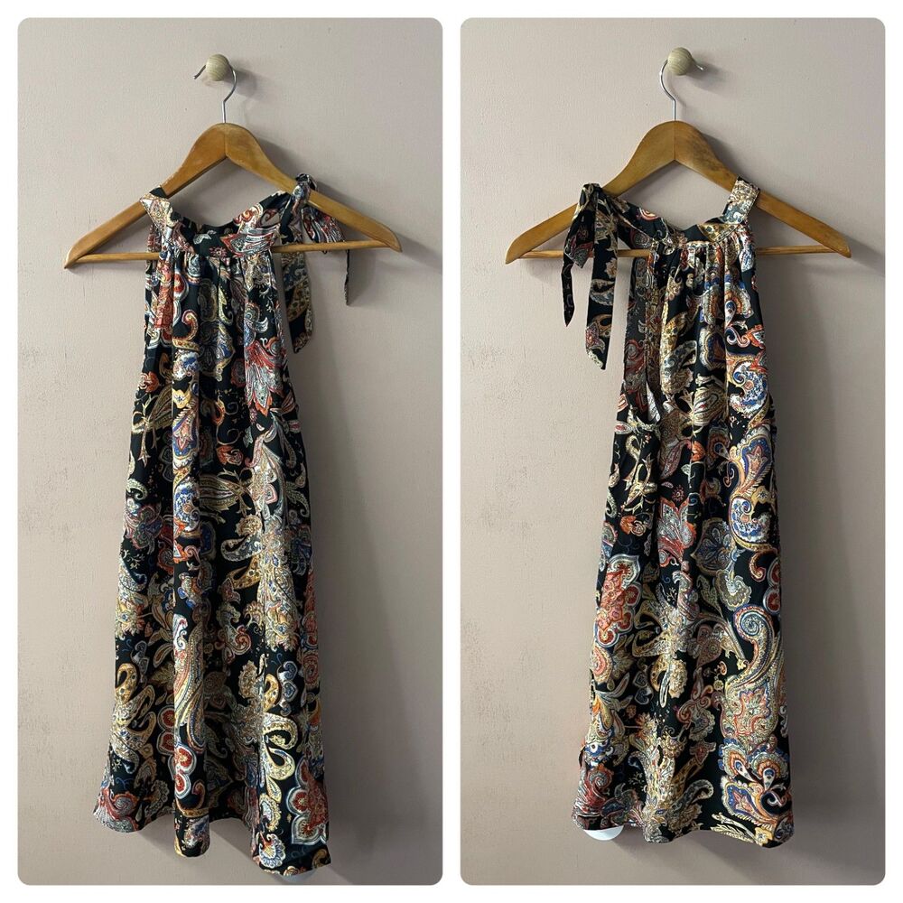 ‼️SOLD‼️SHEIN Vacay Black Paisley Halter Tie-Neck Dress - Picture 2 of 9